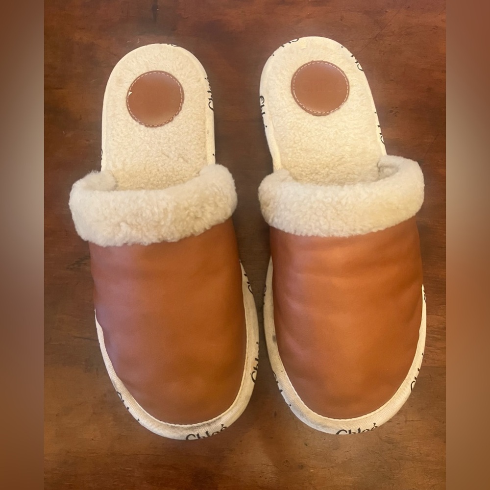Authentic Chloé brown leather/shearling mules